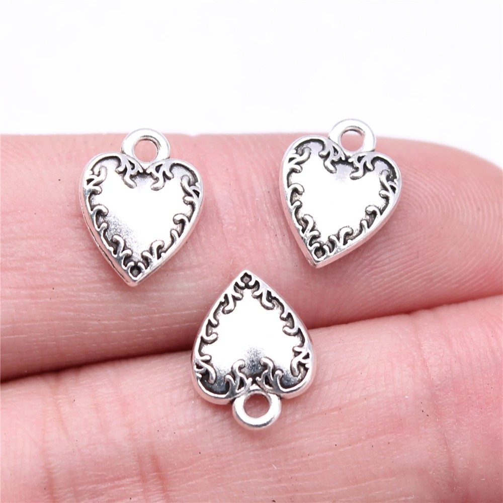 WYSIWYG 40pcs Charms 13x9mm Heart Charms For Jewelry Making DIY Jewelry Findings Antique Silver Color Alloy Charms Pendant