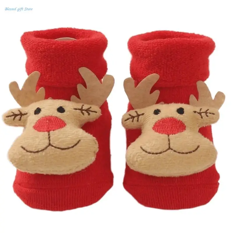 Knit Toddler Walking Socks with Cushioned Support Christmas Pattern Cotton Socks