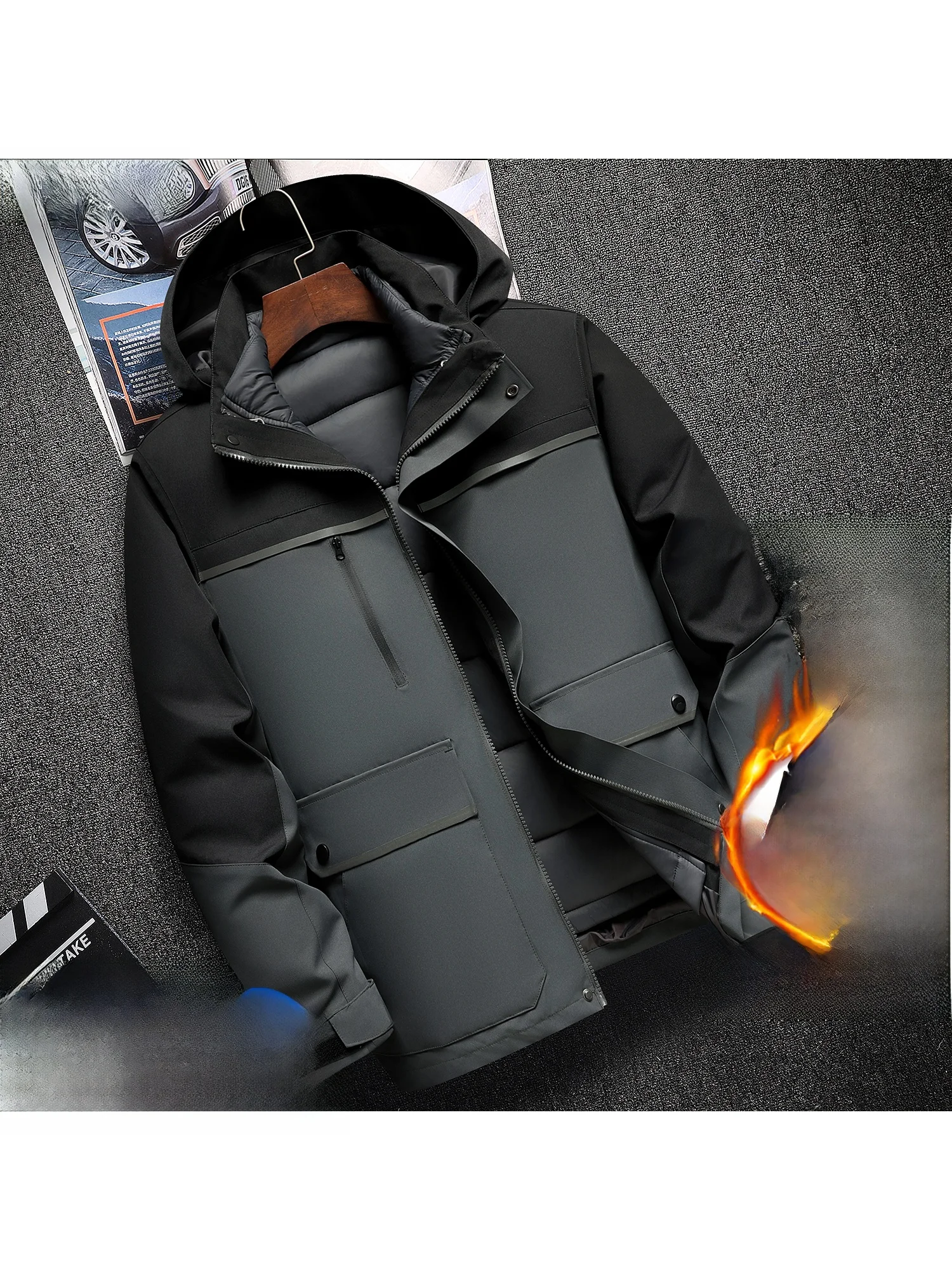 

Мужская утепленная куртка на флисовой подкладке со съемными хлопковыми вставками, зимнее теплое повседневное пальто из полиэфирного волокна с длинными рукавами на молнии, Cleanfit