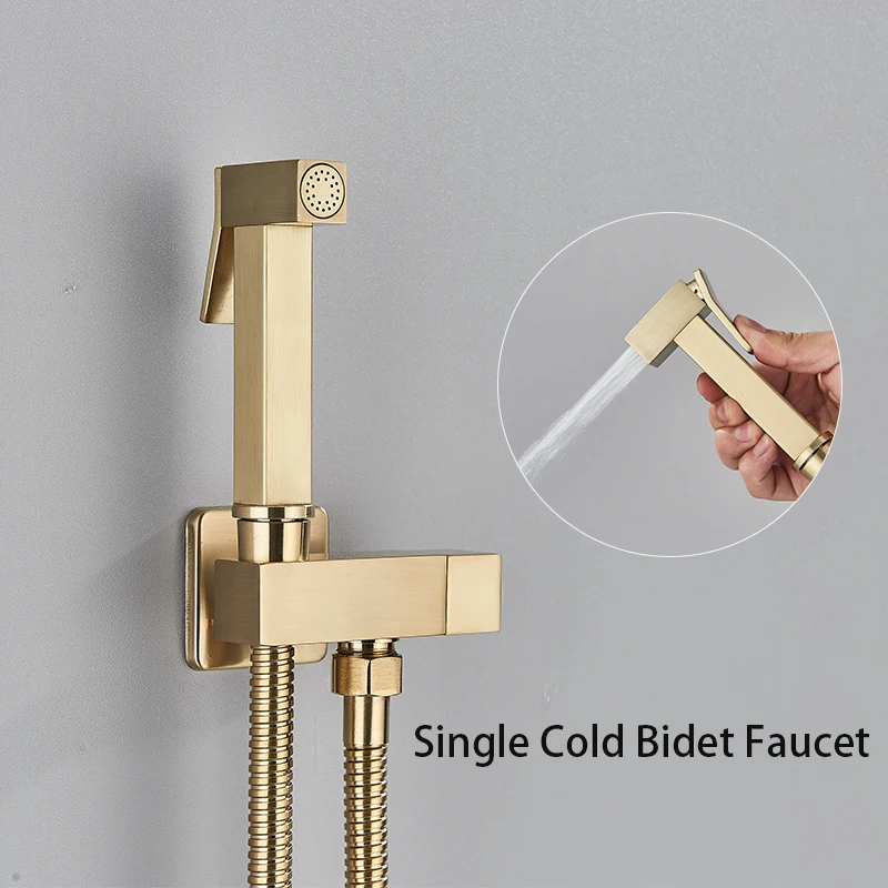 Brass Bidet Faucet Single Cold Water Tap Handheld Bidet Spray Shower Set Toilet Shattaf Sprayer Douche Hygienic Shower Black