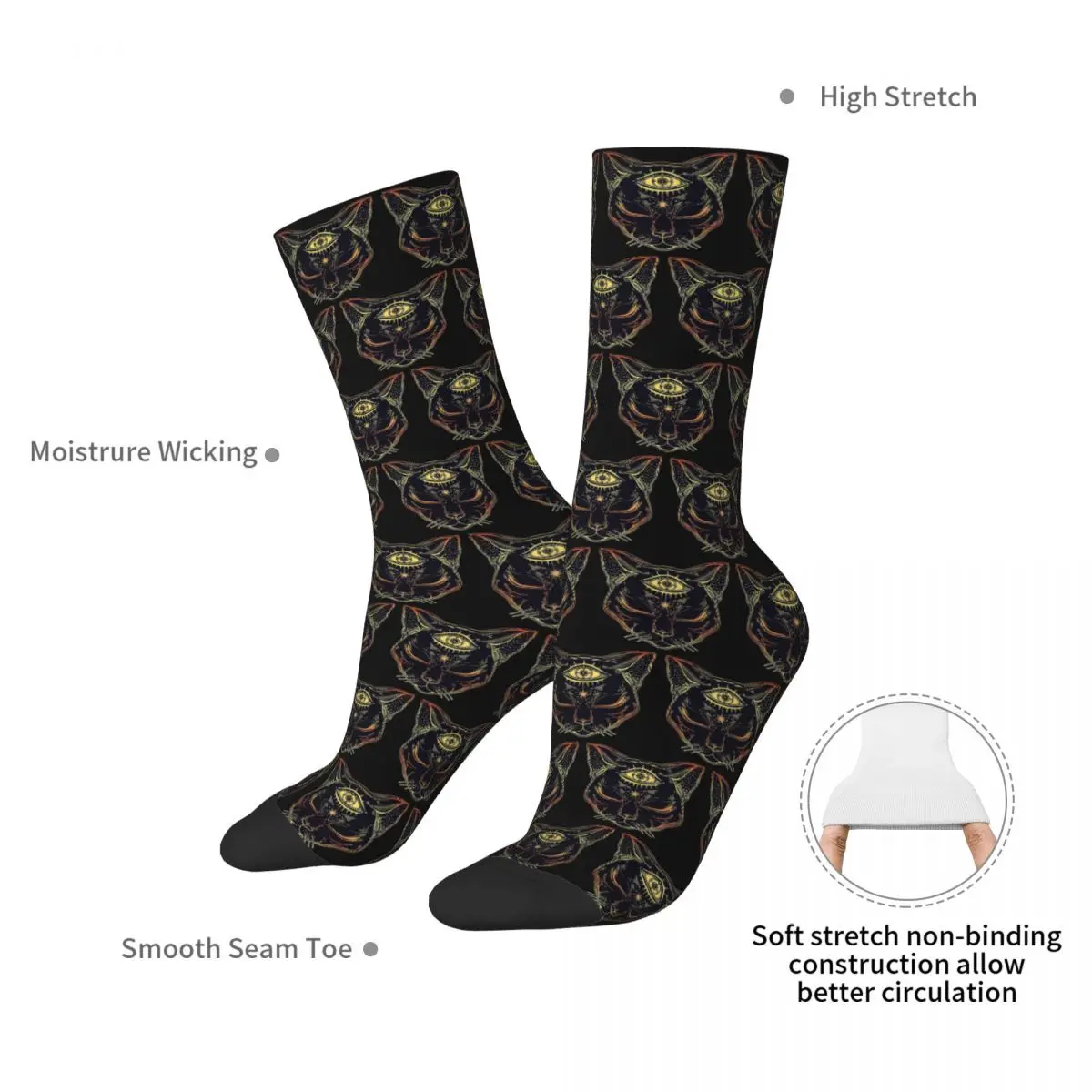 Egyptian Cat With Third Eye Open Socks Harajuku Stockings All Season Long Socks Accessories for Man's Woman's Christmas Gifts