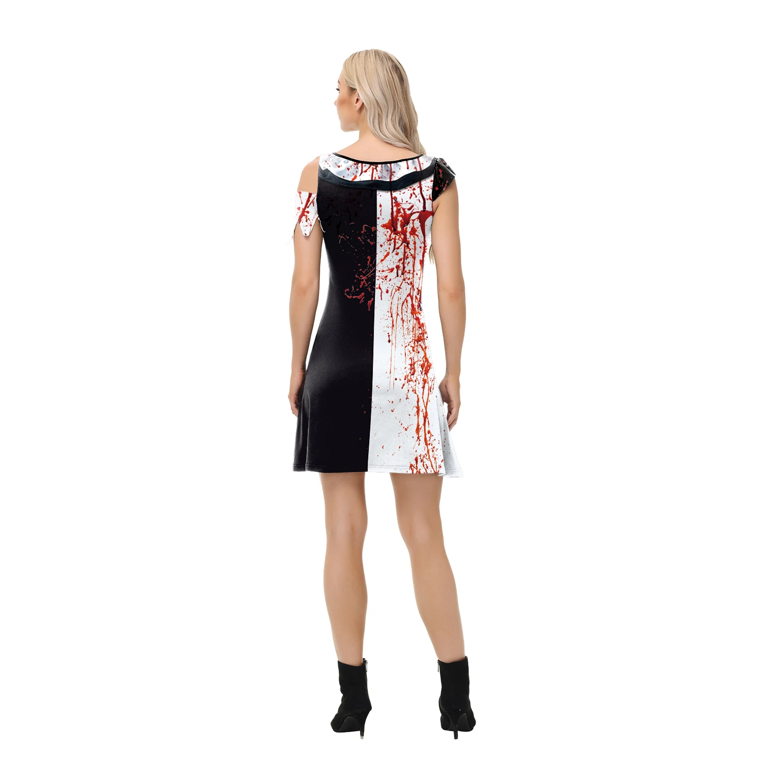 Zawaland-Halloween Clown Cosplay Traje para Mulheres, Vestido engraçado para Mulheres, Terror Assustador Impresso, Vestidos Femininos Assimétricos