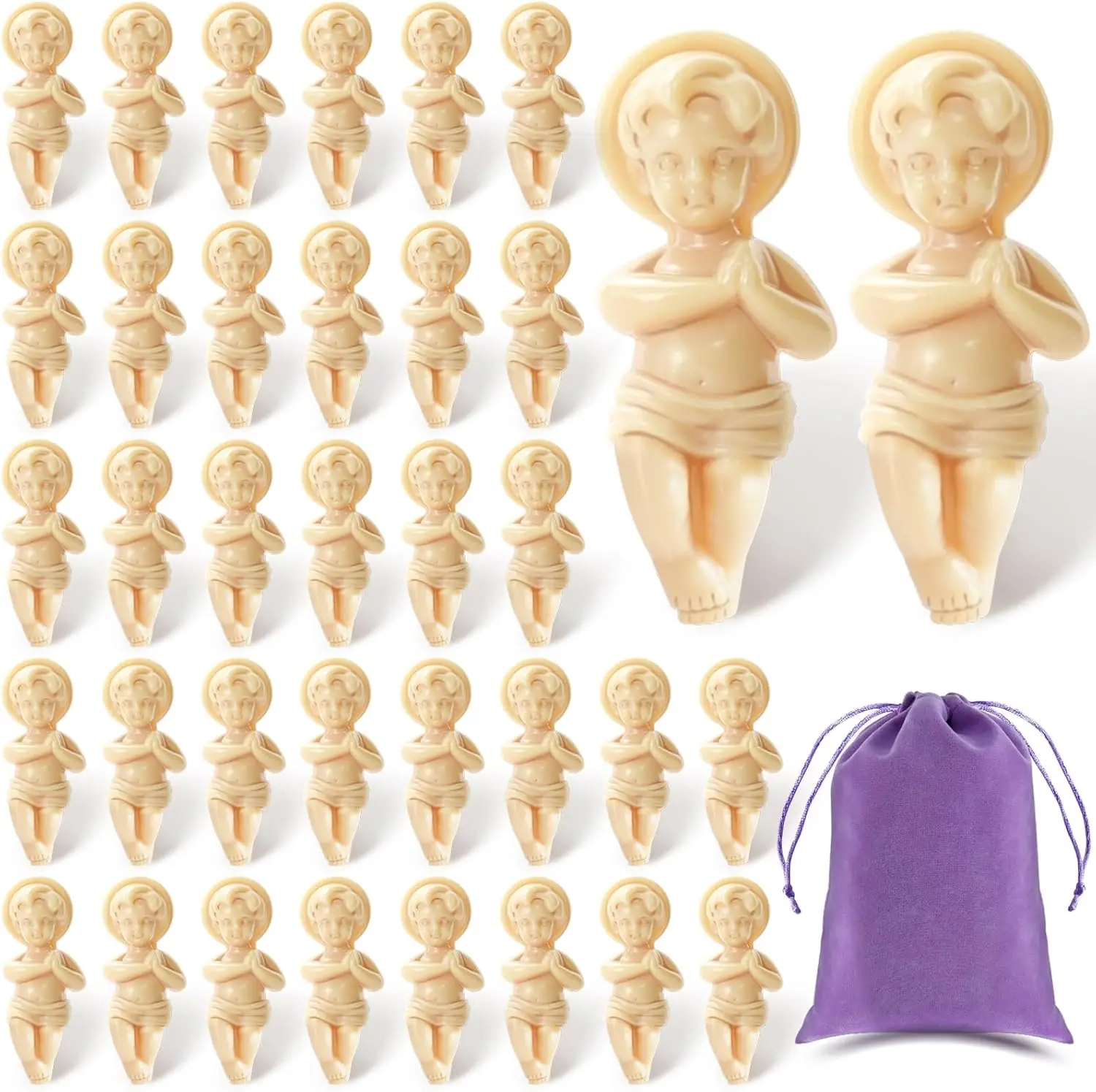 King Cake Baby Jesus Figur 1,5" Baby Jesus Figuren mit Geschenktüte Karneval Party Kuchen Topper Dekorationen Osterei Stuffer