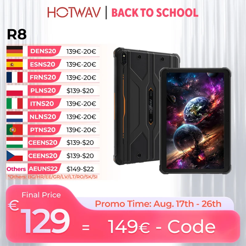HOTWAV R8 Robustes Tablet 10,1'' HD+ Display 10800mAh Riesiger Akku Android 14 OS Octa-Core 4GB 128GB Tablet-PC Global