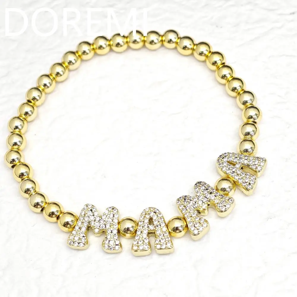 DOREMI Brass Letters Beads Bracelet Custom Jewelry Gift Friendship Bracelets Beads Personalized Initial Bubble Letter Bracelet