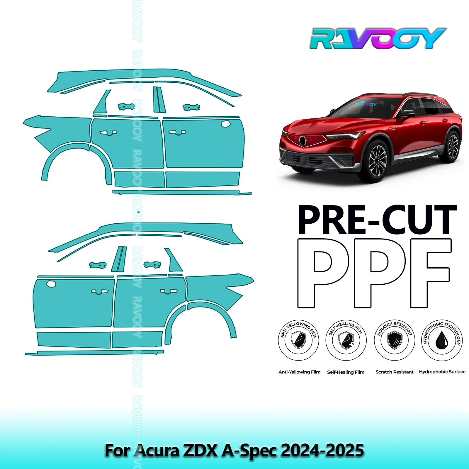 

For Acura ZDX A-Spec 2024-2025 8.5mil Clear Matte Pre-Cut PPF Door & A/B Pillar Kit TPU Paint Protection Film Set