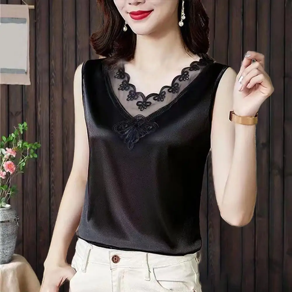 V Neck Lace Lady T-shirt Blouse Spring Women Casual Lace Tank Top Summer Blouse Sleveless Blouses Shirts Loose Tunic Blusas