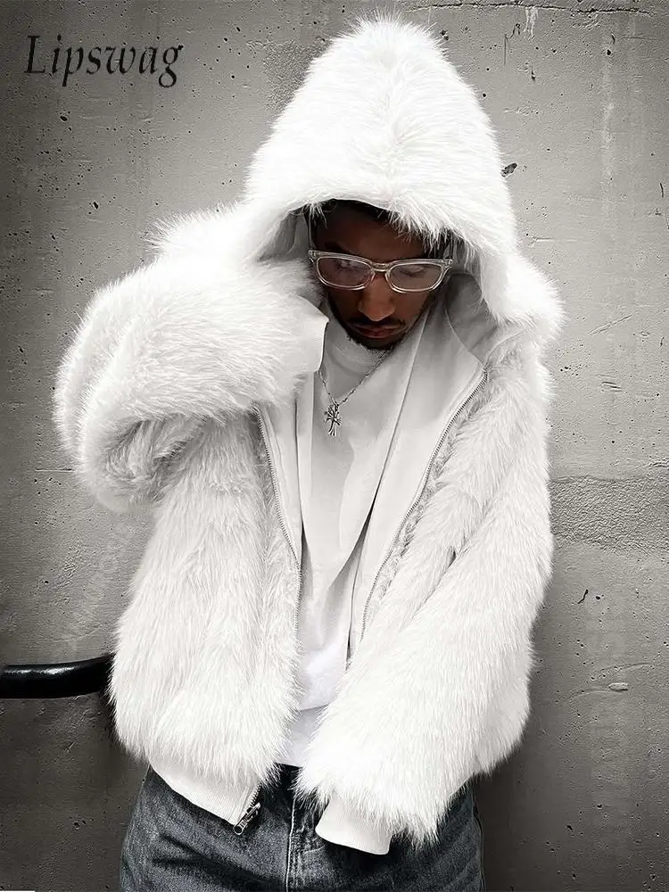 

2025 осень-зима, уличное повседневное мужское флисовое пальто Y2K, стильная куртка с капюшоном на флисовой подкладке, мужская стильная однотонная меховая верхняя одежда