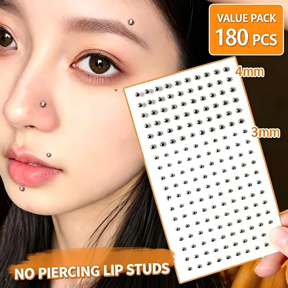 Temporary Rhinestone Stickers 165/180 Count No‑Piercing Fake Lip Nose Eyebrow Studs Fake Piercing Jewelry