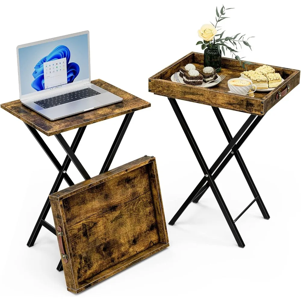 

TV Tray Tables Set of 2 TV Trays with Removable Tray Top 2 Pcs Folding Side Table for Bedroom Living Room Snack Tables with Food