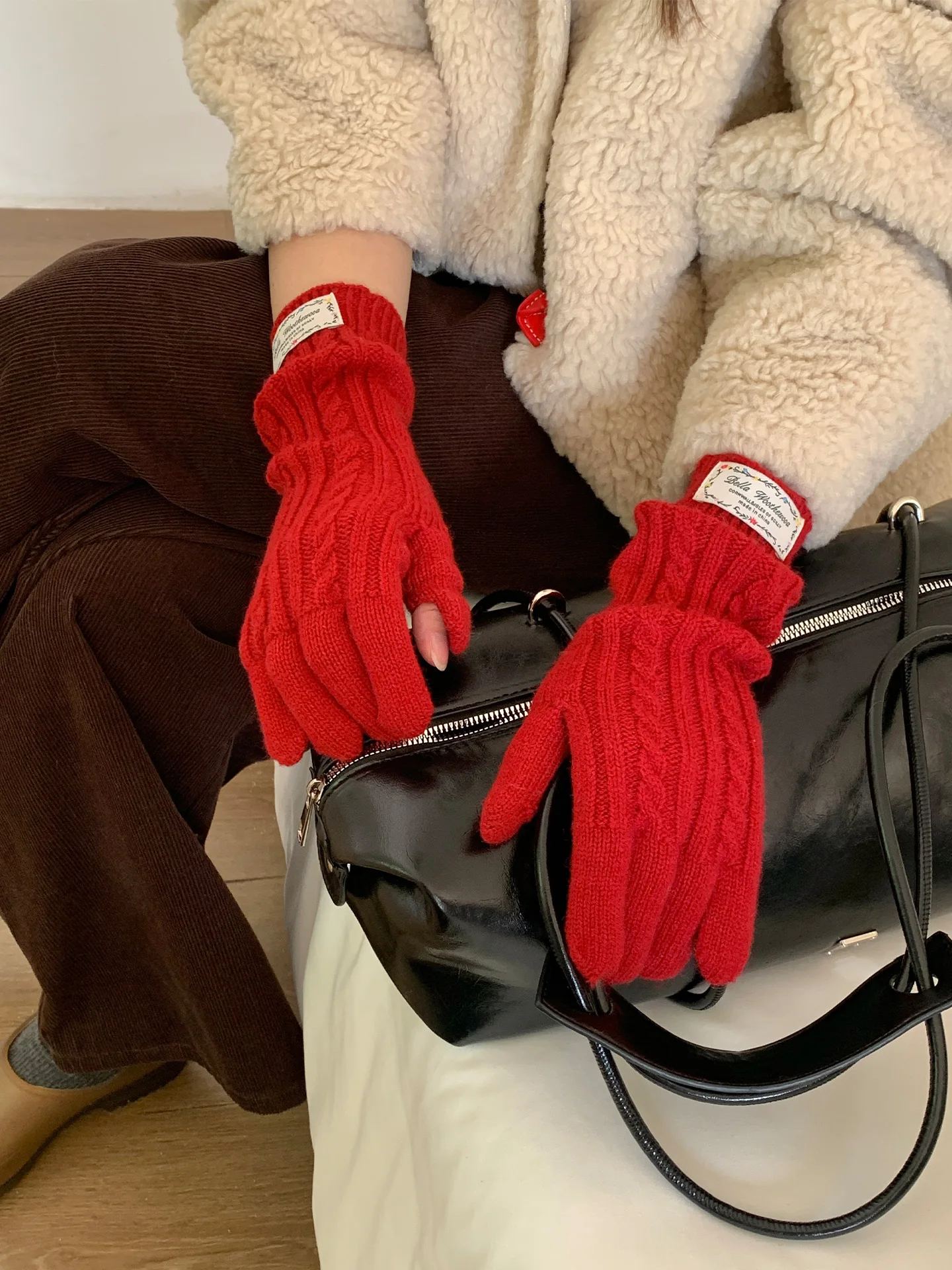 Touchscreen Compatible Knitted Fingerless Gloves Women's Style  Vehicle Warm Cold Proof Split Finger Hand Muffs