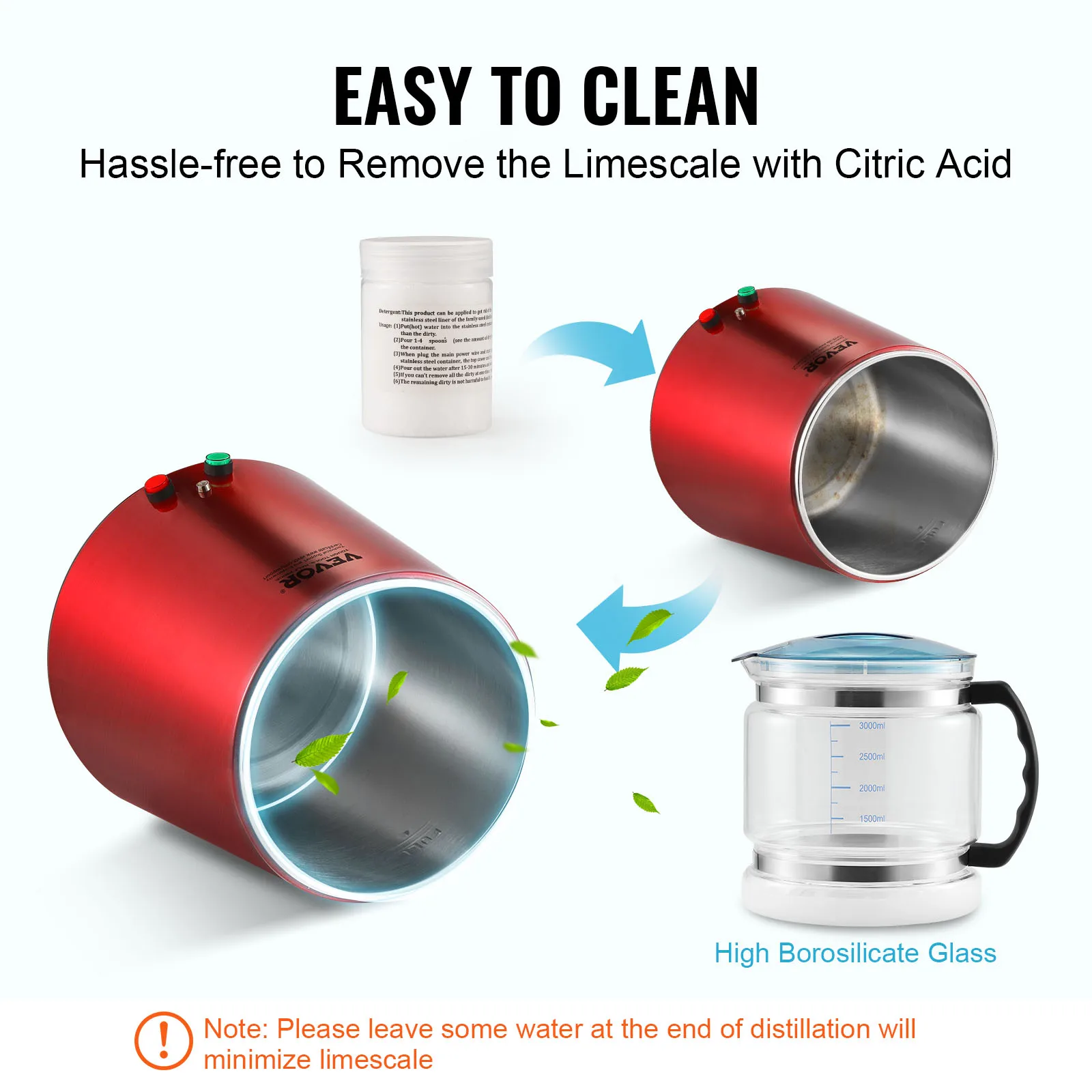 Vevor Wasser de still ierer 4l 1,05 Gallonen Reinwasser reiniger Filter für Home Counter Top750w destilliertes Wasser Maker Edelstahl