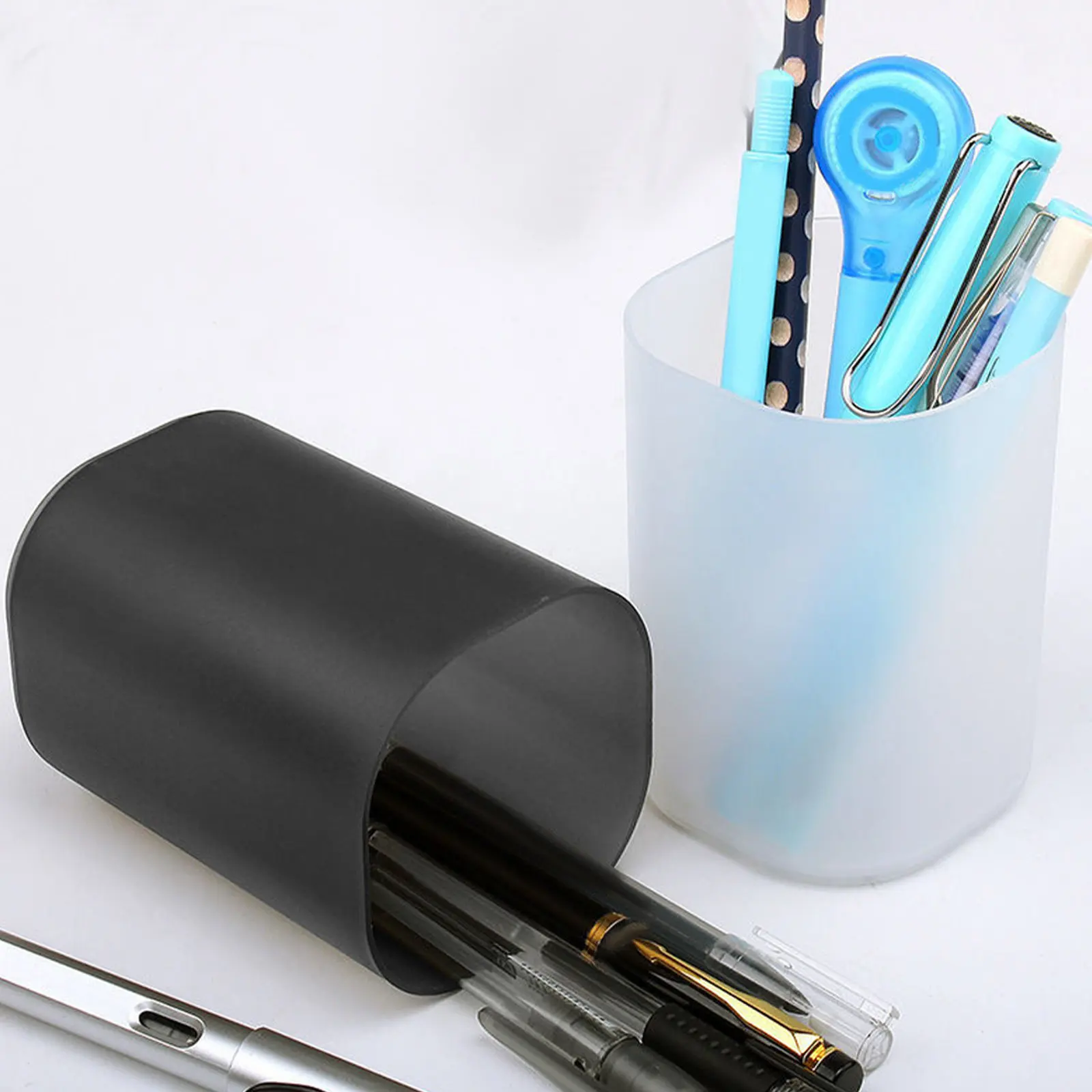 2Pcs Plastic Pen Holder Lightweight Smooth Surface Desk Organizer for Home Office Study Living Room Desktop Stationery Storage