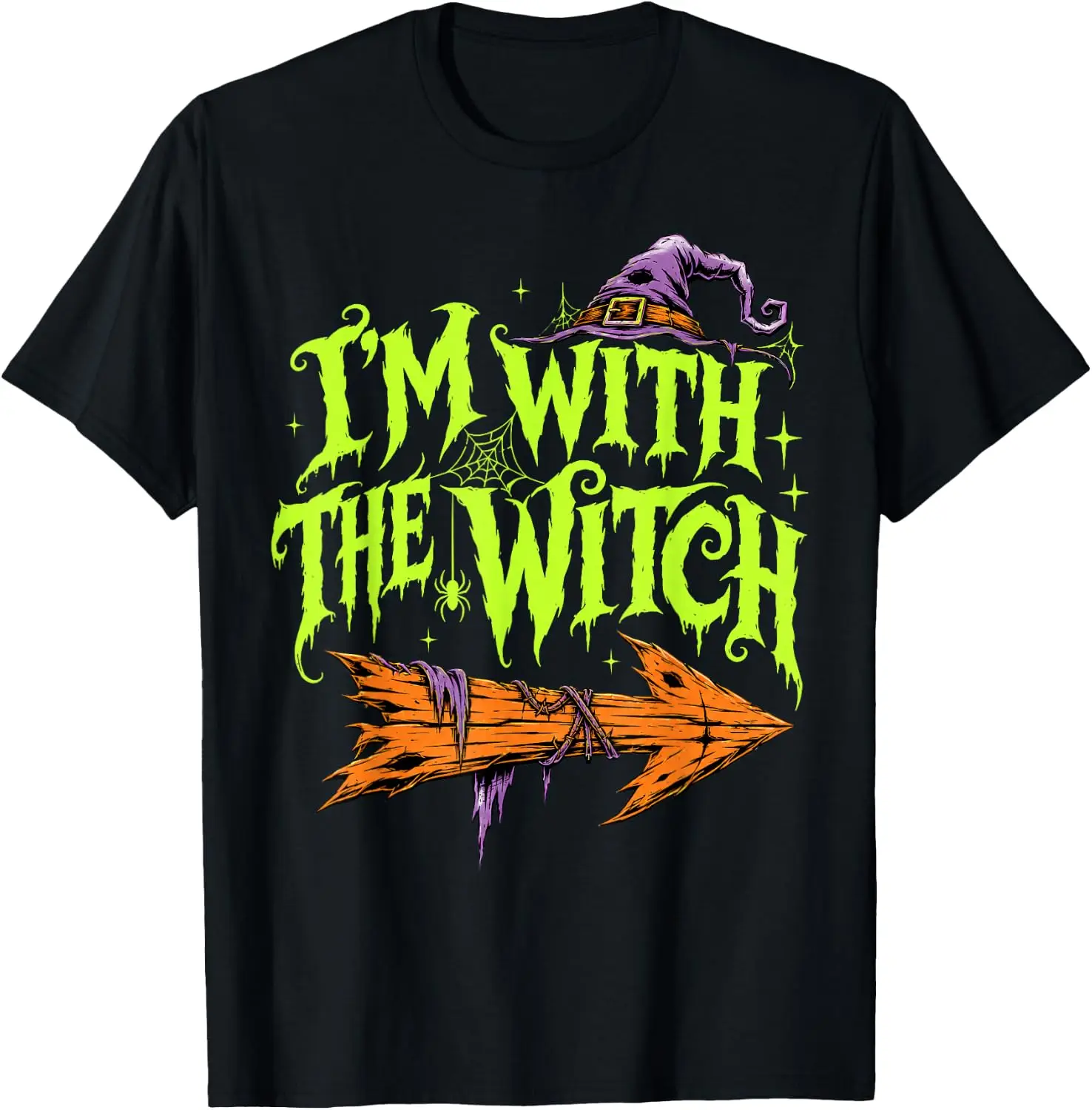 I'm With The Witch Funny Halloween Costume Matching Couples T-Shirt Cute Halloween Pumpkin Short-Sleeve Tee: Fun, Breathable, Pure Cotton, Stylish—Perfect for Sports, Lounging, or Casual Wear.