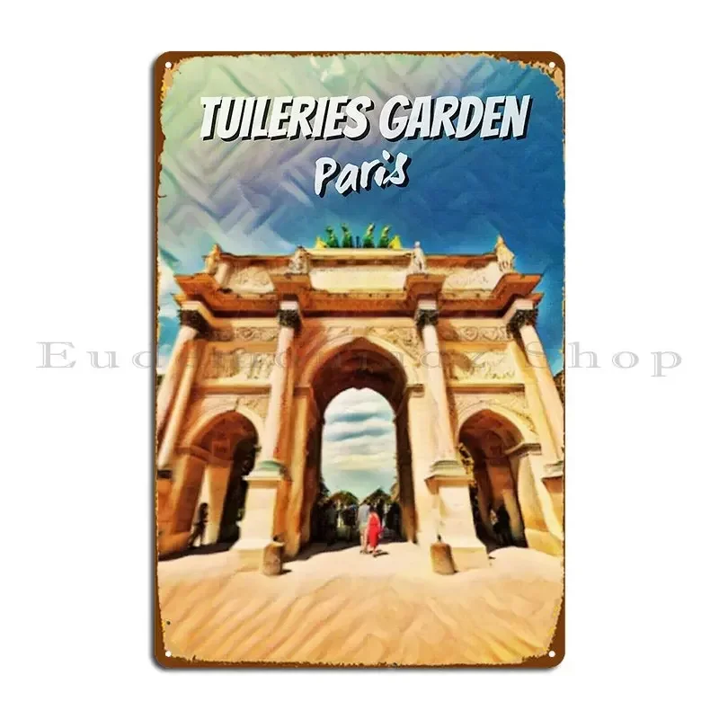 The Tuileries Garden Jardin Des Tuileries Paris France Illustration Drawing Metal Sign Customize Club Bar Classic Garage