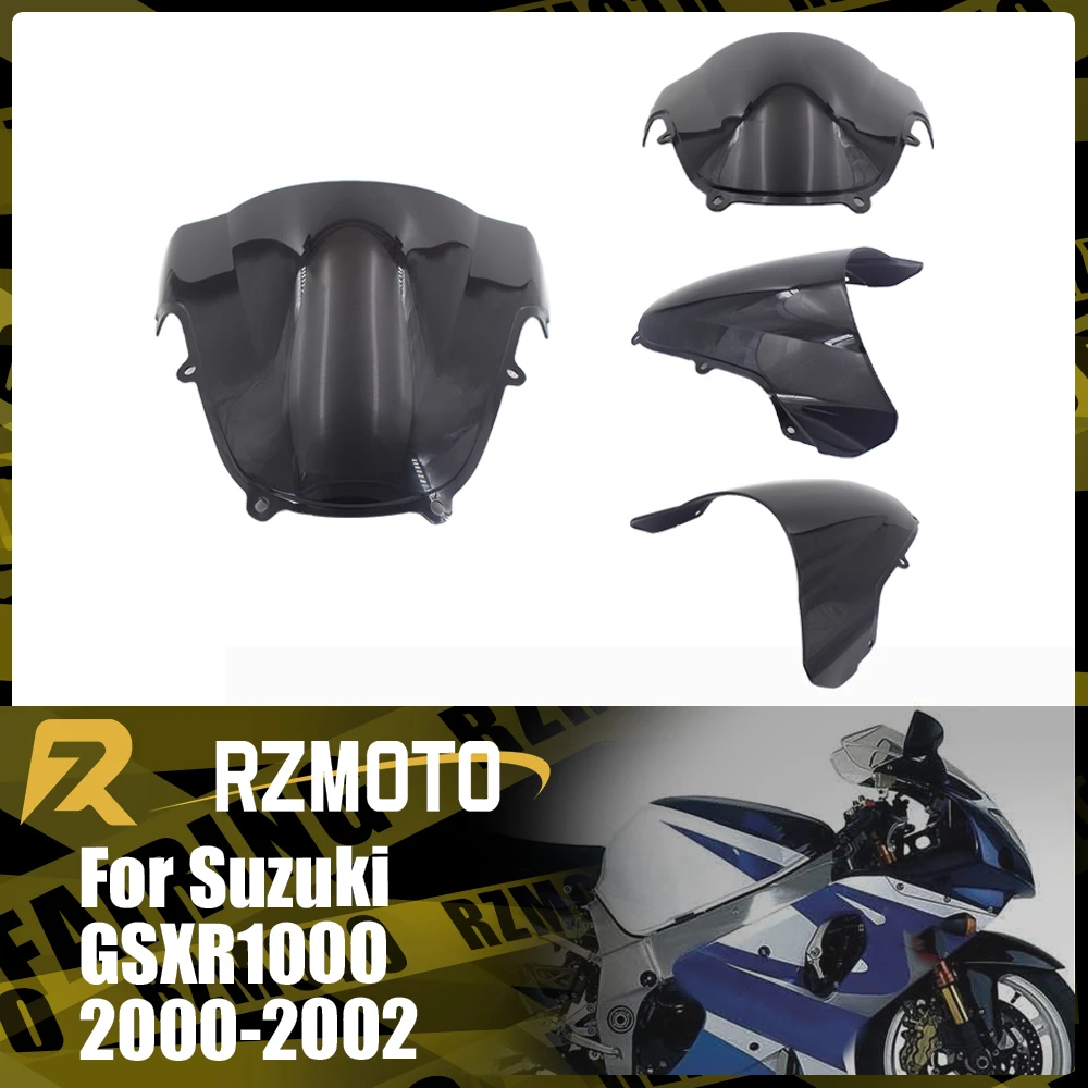 

GSXR1000 Motorcycle Accessories Windshield For SUZUKI GSX-R1000 2000-2002 Front Double Bubble Wind Deflector Windscreen Black