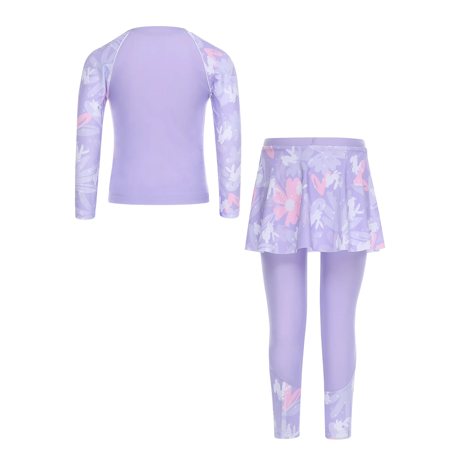 2 Pieces Girls Rash Guard Set Muslim Islamic Burkini Swimsuit Swimwear Long Sleeve Shirt Top with Skirted Leggings Swimming Suit