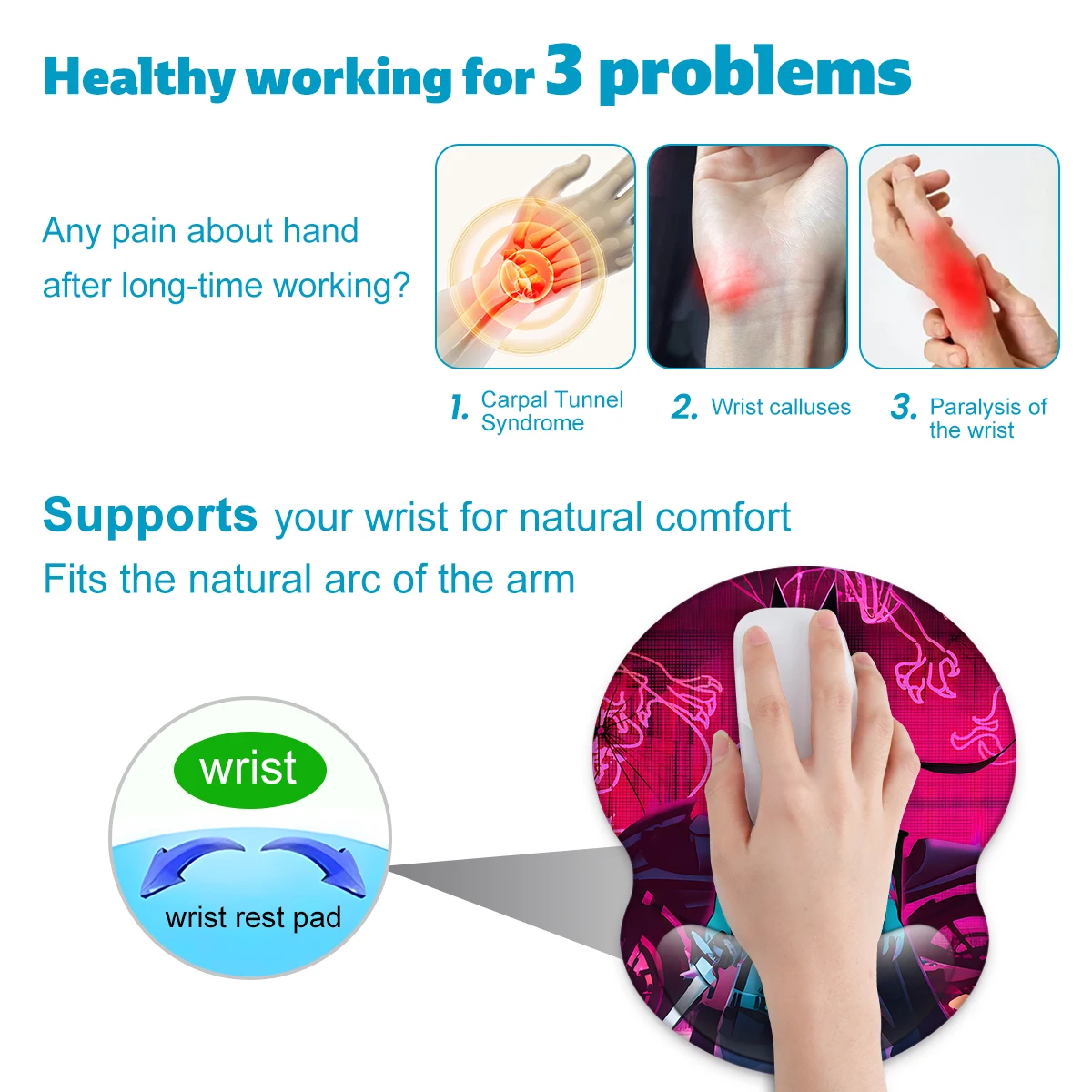 1pc Cool Blue Robot Mouse Pad Wrist Ergonomic Soft Anti-Slip Wrist Rest Support Mat Computer Mouse Pad For Office  PC Gift