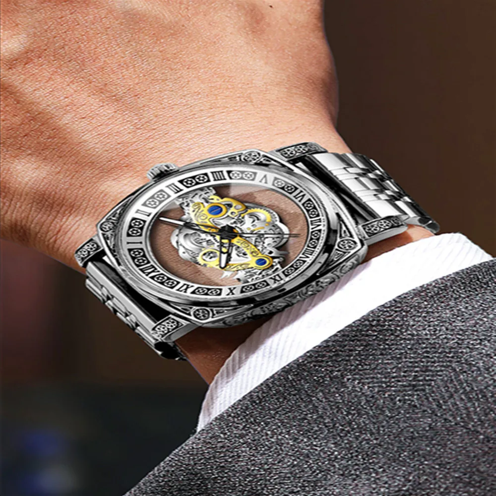 أعلى العلامة التجارية الفاخرة الأزياء ووتش الرجال الفولاذ المقاوم للصدأ حزام الرياضة الأعمال أزياء عارضة جولة مؤشر جوفاء ساعات كوارتز B432