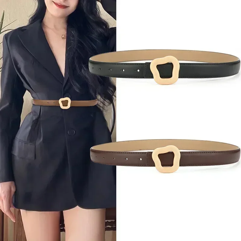 2024 New Korean Fashion Version Minimalist Belt Women's Leather Belt with Cowhide Matching Sweater Windbreaker Decorative Belt