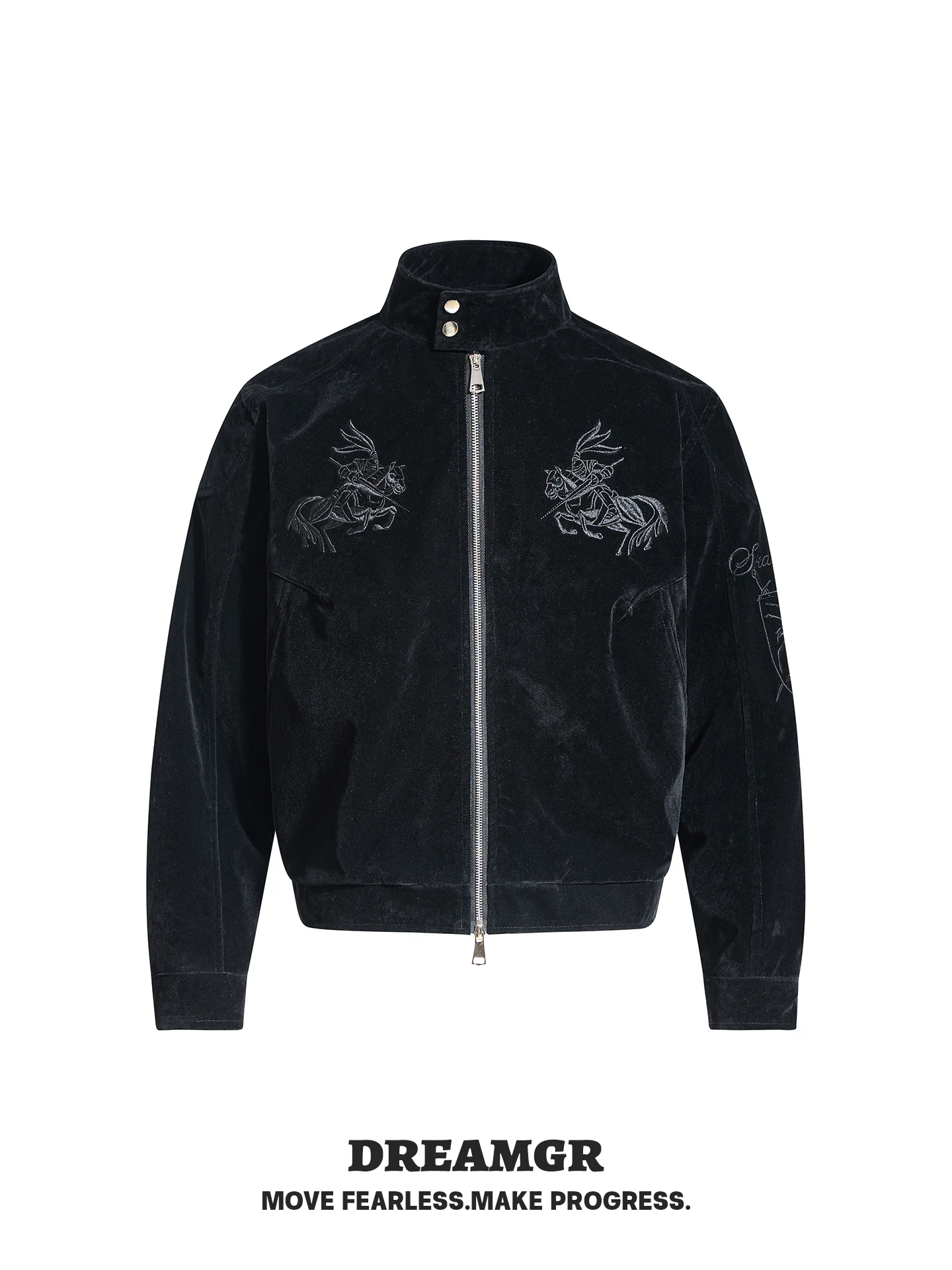 

American Sle Embroidered Knight f High Collar Jaet Men Women Autumn Winter Vintage Loose Versatile Haome Coat