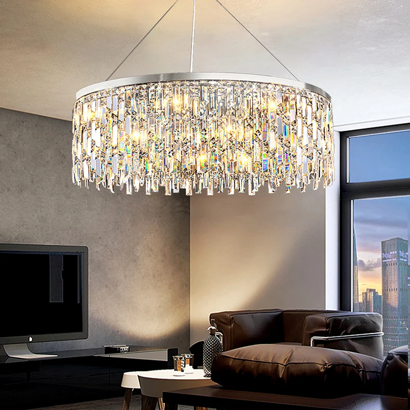 Glittering Crystal Luxury Pendant Lights Modern Chrome Lustre LED Hanging Lamps for Ceiling Home Decor for Living Room Dimmable