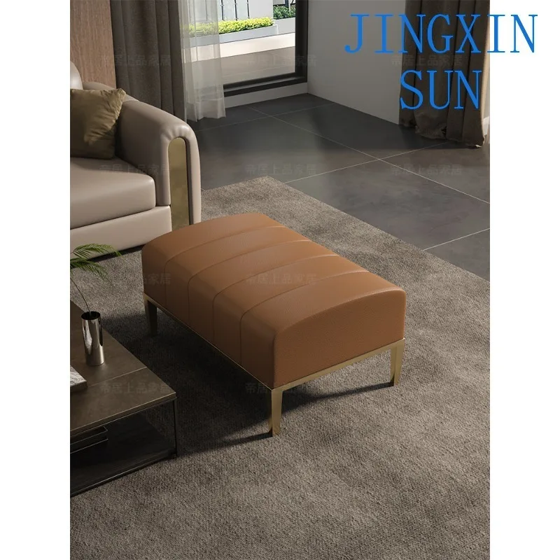 Modern simple sofa stool, light luxury high-end living room, cat's paw leather footrest, low stool, home solid wood footrest, co