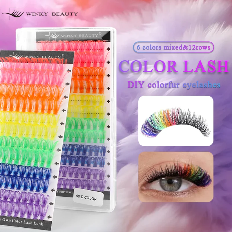 120 sztuk kolorowe DIY klastry pojedyncze rzęsy 6 kolorów mieszane Super Fulffy 40D Cosplay ręcznie tkane Premium syntetyczne rzęsy