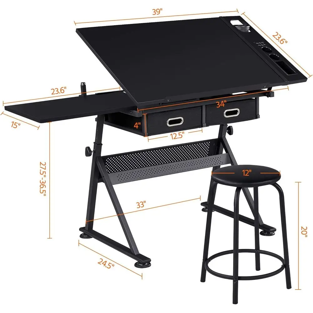 Drafting Table for Artists, Height Adjustable Drawing Draft Desk, Tiltable Tabletop, Art Craft Work Station with Extra Board for Diamond Painting Sewing Graphic Designere view 3