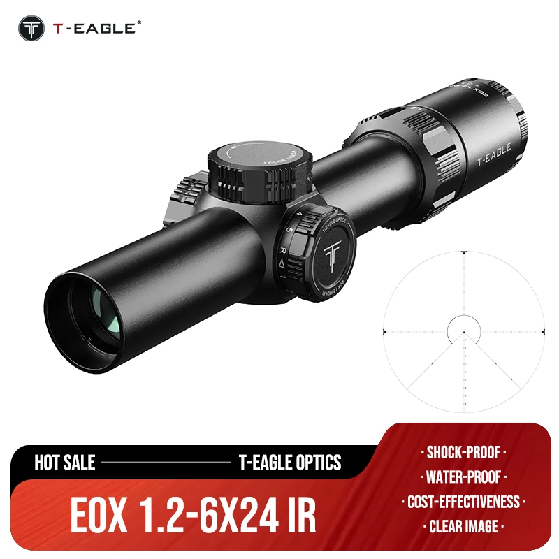 

T-EAGLE EOX 1.2-6X24IR Tático LPVO Alcance de Rifle Curto Para Caça Com Iluminado 1/4 MOA Airsoft Sight Scopes Red and Green