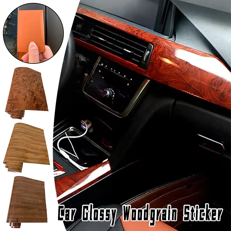 PVC Wood Grain Wrap Film Self Adhesive Waterproof Scratch Resistant DIY Glossy Car Interior Decal for Furniture Dashboard