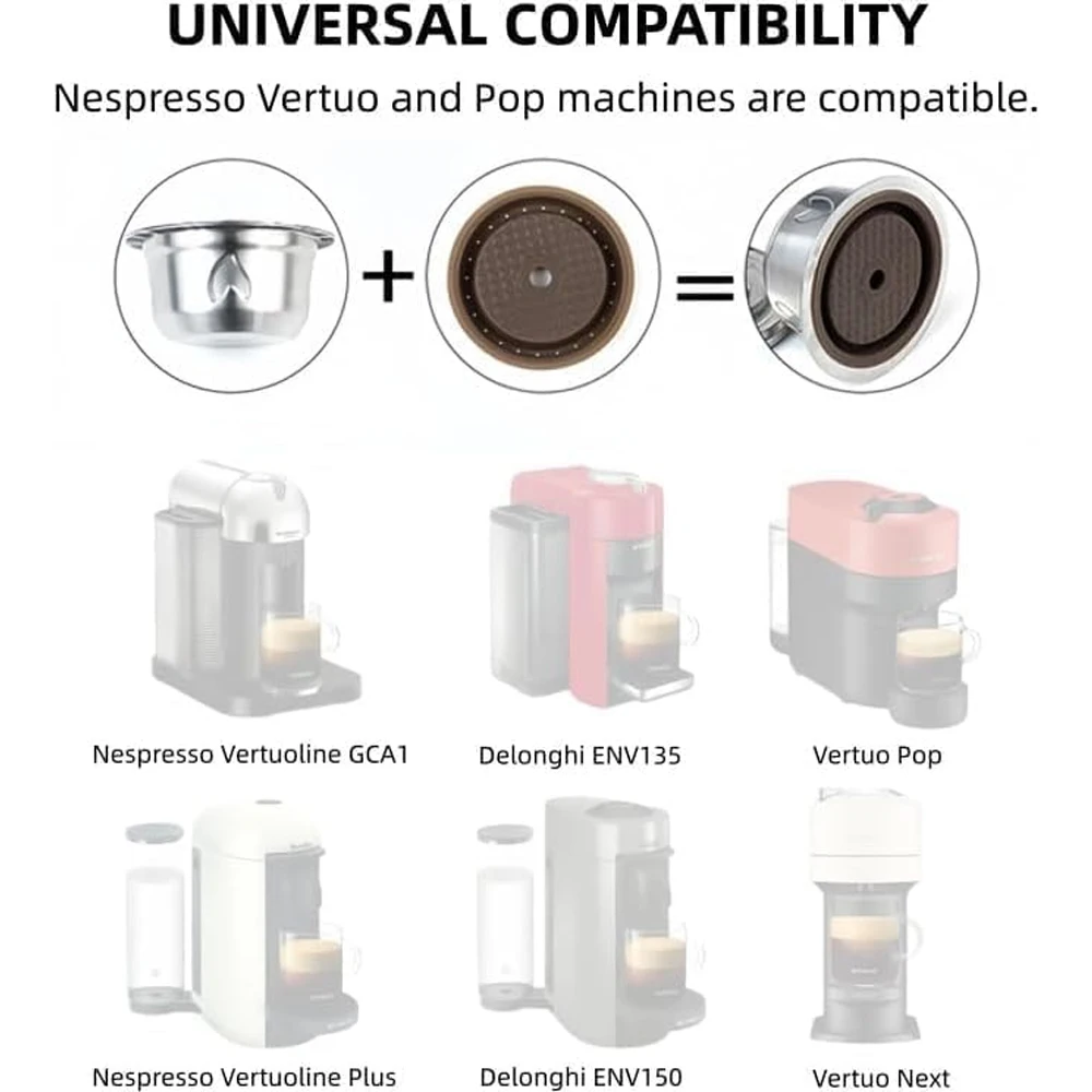 Icafilas Kaffeekapseln mit Silikondeckel und wiederverwendbarem Edelstahlbehälter für Nespresso Vertuo Kaffeemaschinen, fassen 12 g Pulver. – Detail 1