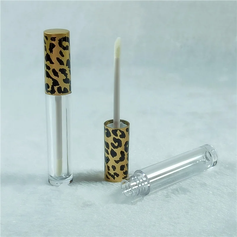 Tubo de brillo de labios recargable ABS, botella vacía de aceite para labios, contenedor de esmalte de labios con estampado de leopardo, pincel de sombra de ojos, Varita, herramienta de maquillaje, 3ml