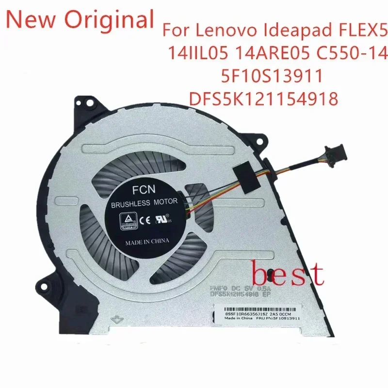 Новый оригинальный вентилятор охлаждения процессора ноутбука для Lenovo IdeaPad flex5 14iil05 14are0 5 C550-14, вентилятор 5f10s13 911 dfs5k 121154918   dc5v 0.5A