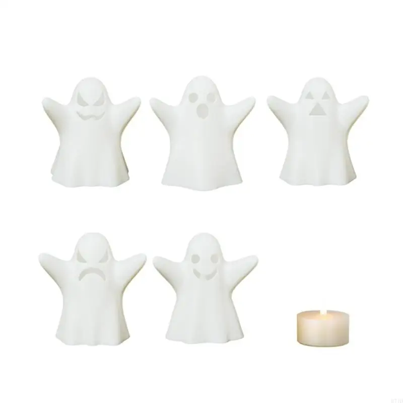 Pack of 5 Halloween Ghostly Decors LED Light Plastic Figurine Hanging Ornaments For Party Outdoor Indoor Decoration 37JD