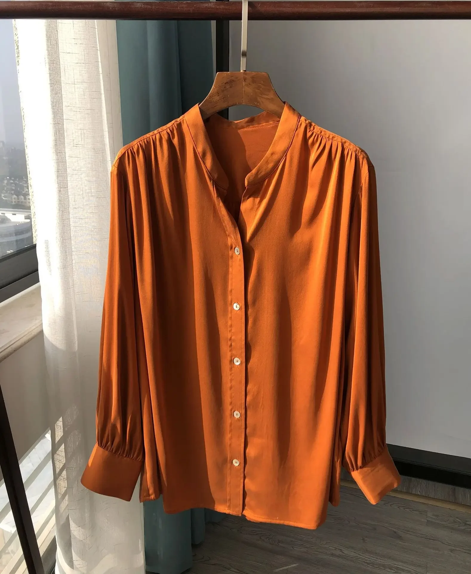 Oversized 23 Momme Luxury Silk Shirt Slouchy Lantern Sleeve Sand-Washed 100% Mulberry Silk Blouse Women's Shirts Office Lady Top