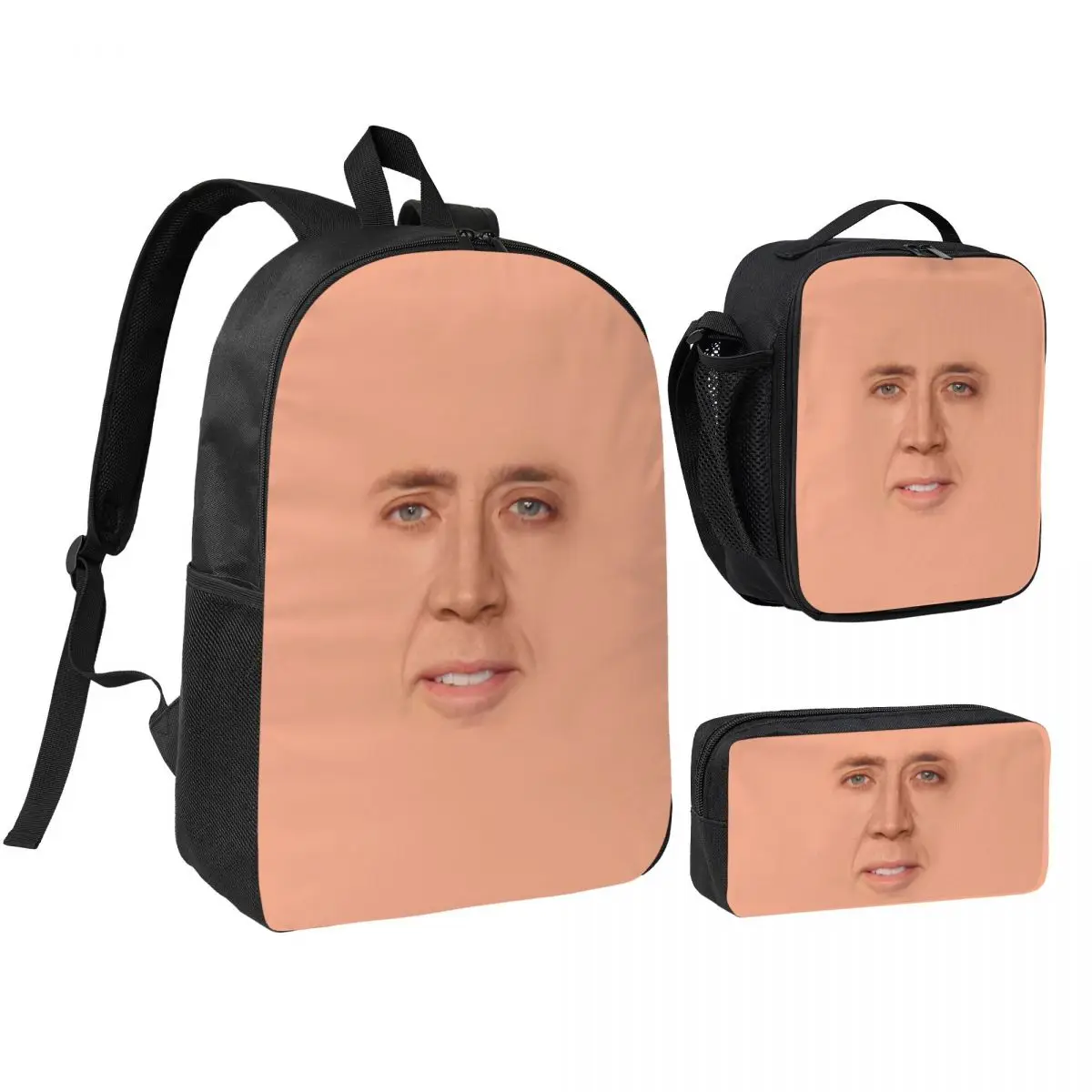 

Nicolas Cage - Face Backpack Student Boys Girls BookBag School Bag Laptop Shoulder Bags 3ps Insulated Lunch Bag Pencil Case
