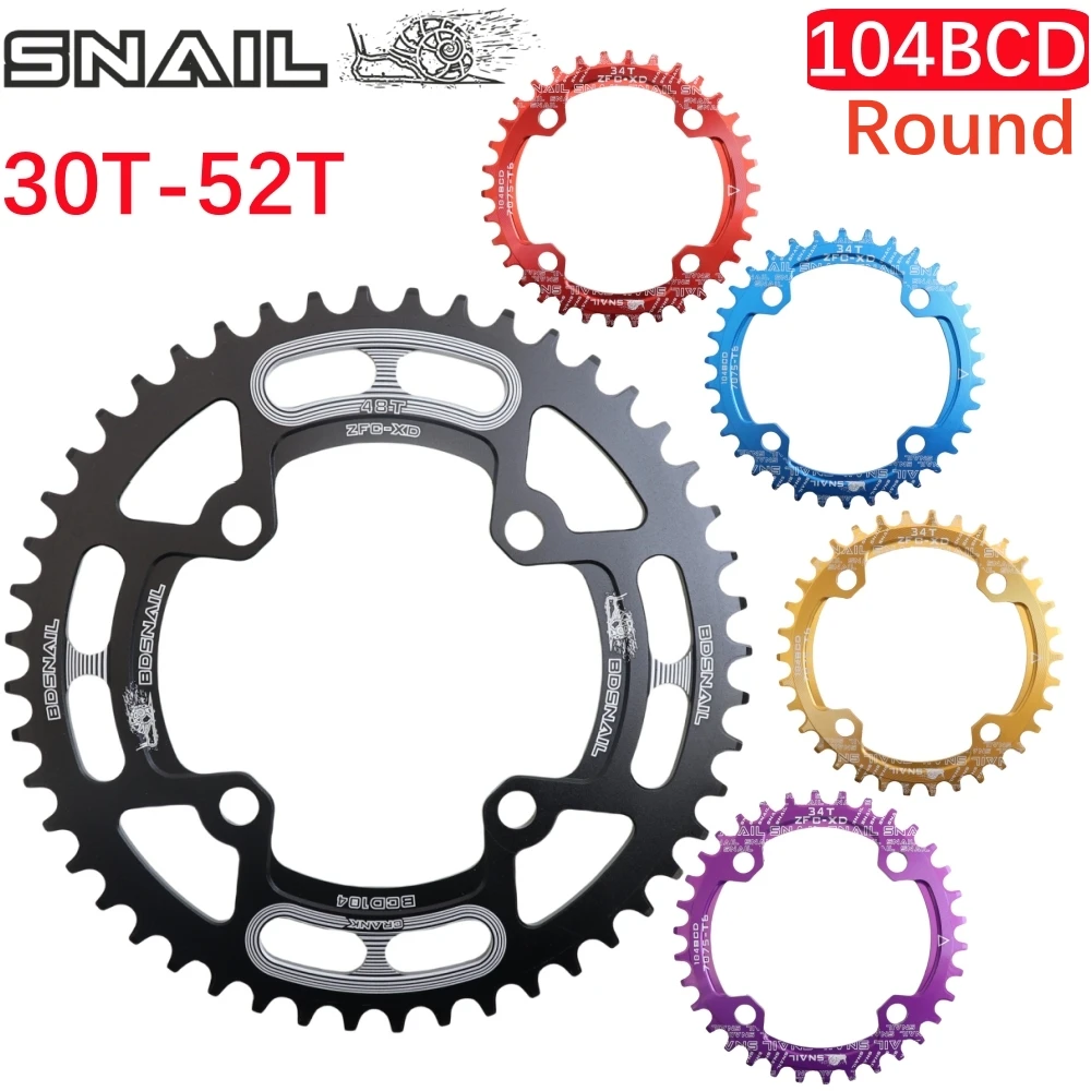 SNAIL Chainring 104BCD Round 32 34 36 38 40 42T 44 46 50 52T Tooth Narrow Wide Ultralight MTB Mountain Bike 104 BCD Chain ring