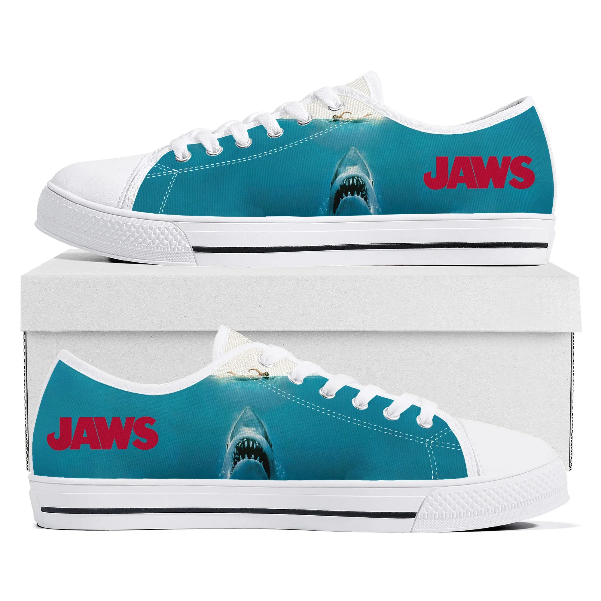 

Jaws Movie Shark Low Top Sneakers Mens Womens Teenager Canvas High Quality Sneaker Casual Custom Made Shoes Customize DIY Shoe