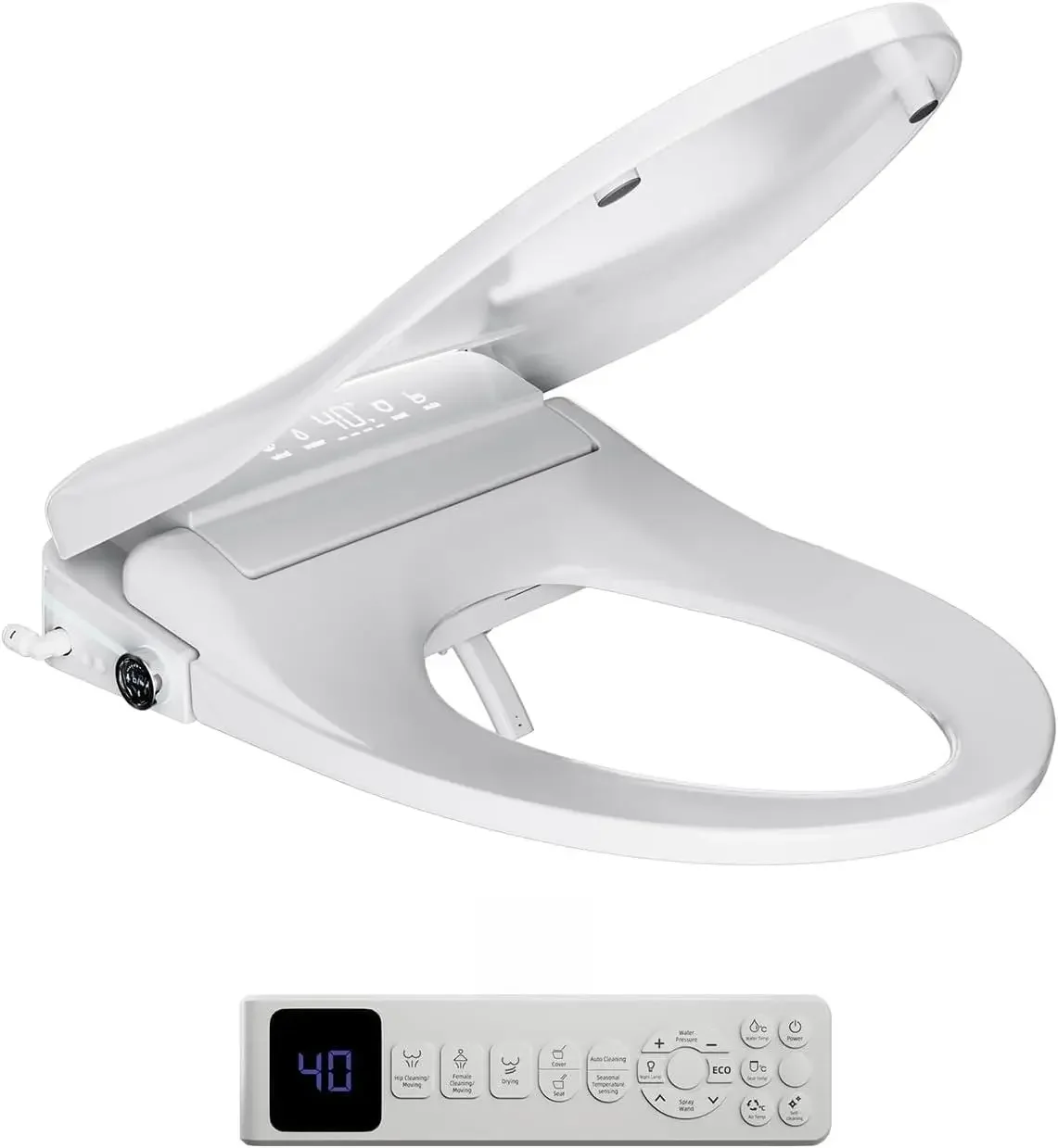 

Bidet Toilet Seat, Elongated Electric Smart Heated Toilet Seat with Warm Water & Dryer, Self-Clean Nozzle, Night Light, Soft-Clo