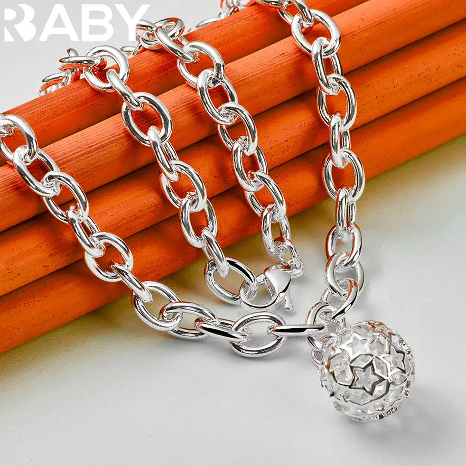 

ALISUN 925 Sterling Silver 45cm Hollow Ball Pendant Necklace For Women Creativity Gifts Street All-match Party And Daily Wear