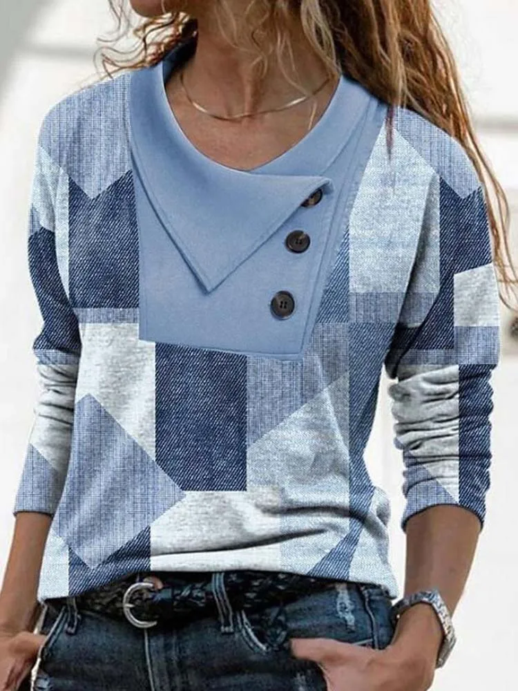 Mode Geometrie Druck T-Shirt Frauen Casual Herbst Taste Langarm Tops Chic Kreis Dekoration Tees 3XL – Detail 8
