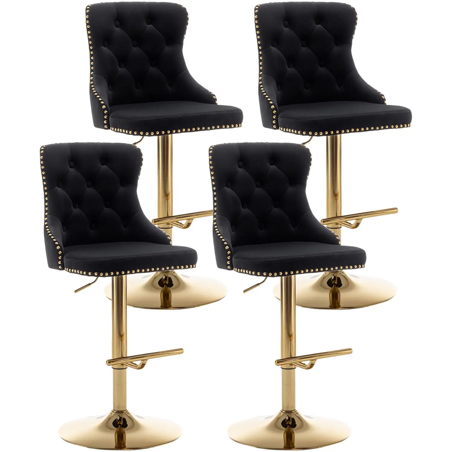 

Поворотные барные стулья высотой, набор из 4-х золотых бархатных пуговиц и отделки гвоздя, кухонный остров, паб, по индивидуальному заказу