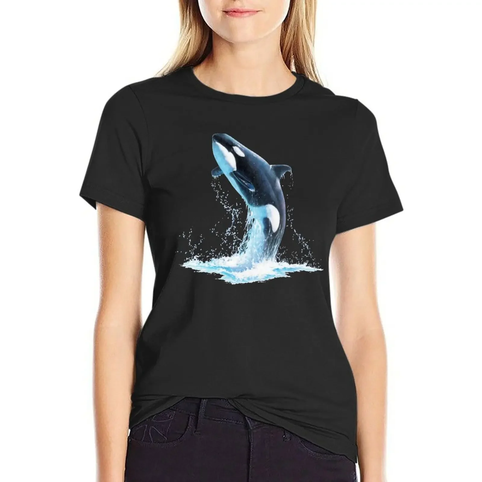 Orca Whale T-shirt Short sleeve tee oversized summer blouses woman 2024