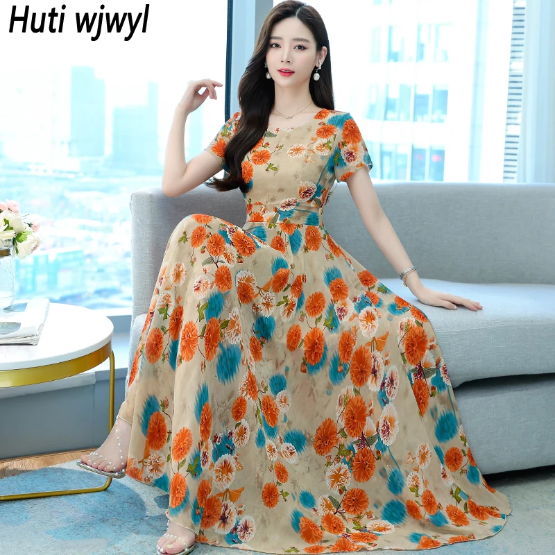 

Women Floral Chiffon Wedding Maxi Dress Summer Boho Casual Beach Vacation Sundress 2022 New Elegant Bodycon Party Midi Vestidos