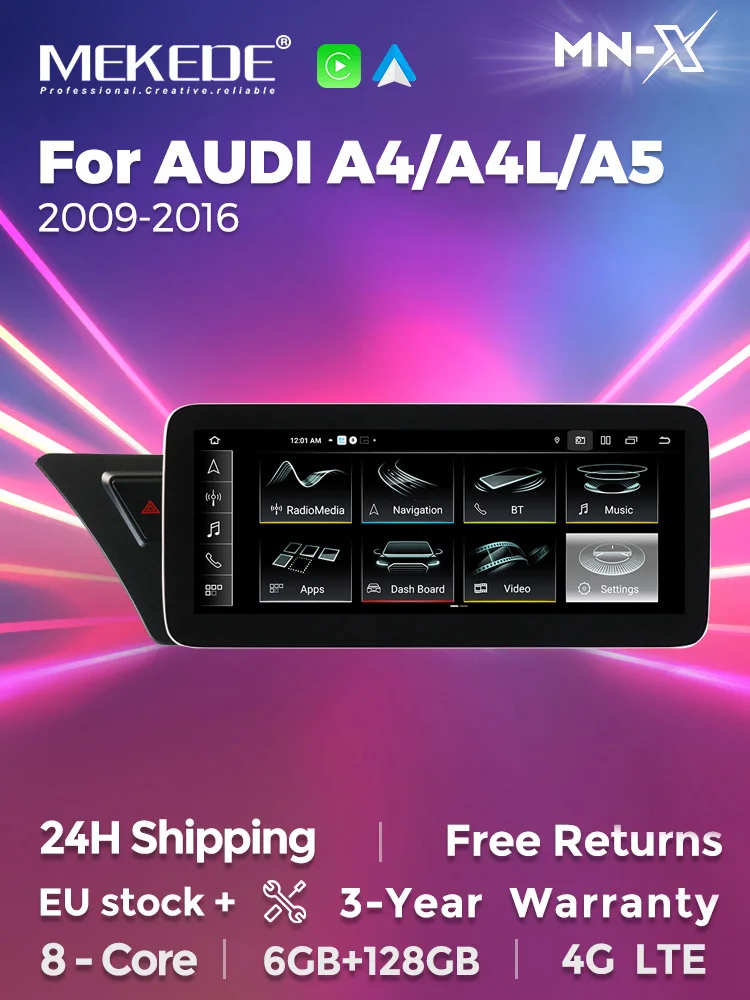 MEKEDE 10,25'' Wireless Carplay Android Auto Stereo für Audi A4 A4L B8 A5 2009-2016 2-DIN-Autoradio Multimedia-Player 4G LTE GPS-Navigation WIFI BT Autoradio Intelligente Systeme