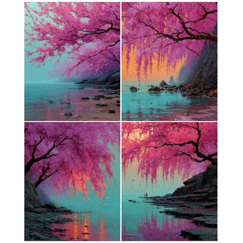 

GATYZTORY Picture By Number Purple Tree Kits DIY Unique Gift Painting By Number Lake Scenery On Canvas HandPainted Decor Art Gif