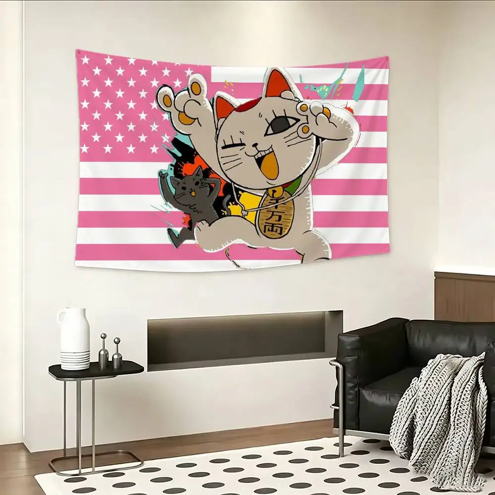 Cute cat T-Turbo Granny D-DANDADAN Flags Wall Hanging Background Art Banner for Bedroom Home Outdoor Decor