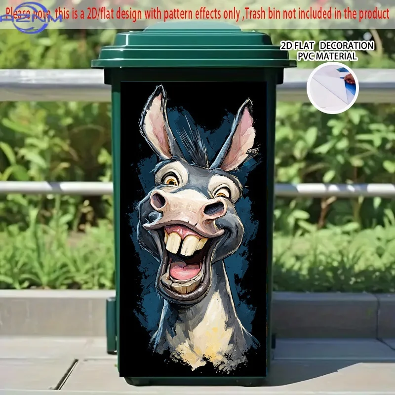 1pc of 2D Flat Cartoon-Style Self-Adhesive Stickers for Dustbins, Measuring 14.57 by  cm, Featuring a Smiling Donkey with Larg