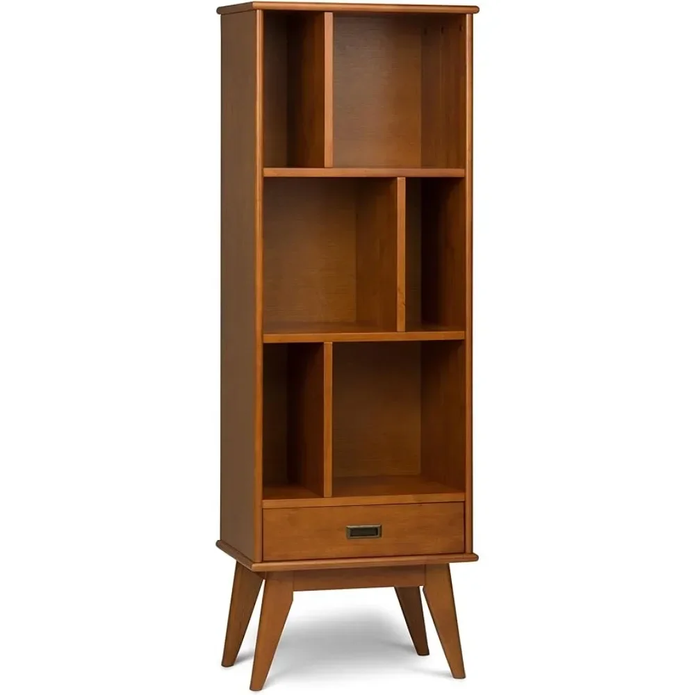 22 Inch Mid Century Modern Bookcase and Storage Unit in Teak Brown, For the Living Room